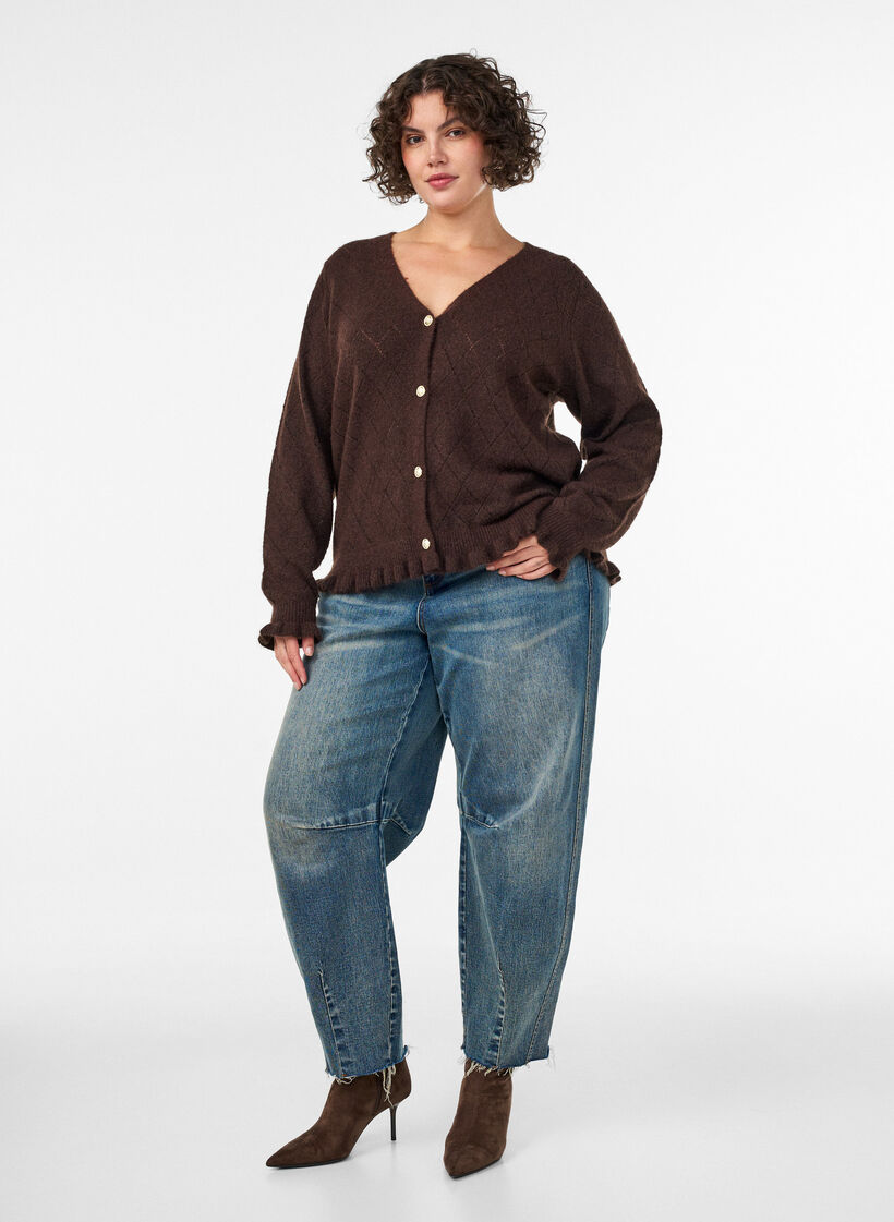 Strickjacke mit Harlekinmuster und V-Ausschnitt, Braun, Model image number 1