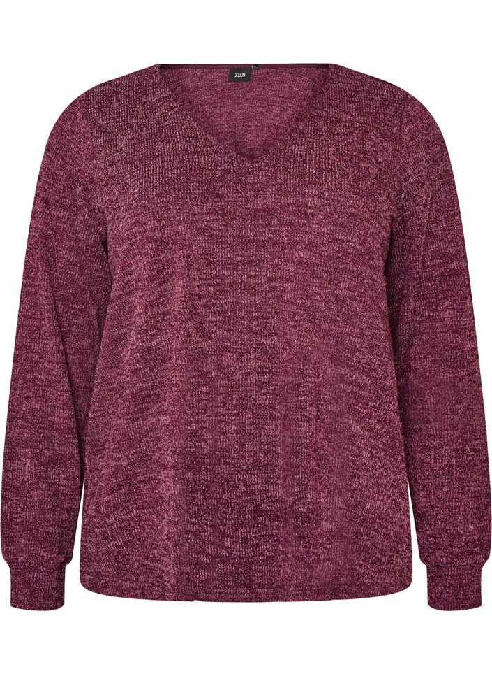 Bluse aus Jersey mit V-Ausschnitt und langen &Auml;rmeln, Dunkles Bordeaux, Packshot image number 0