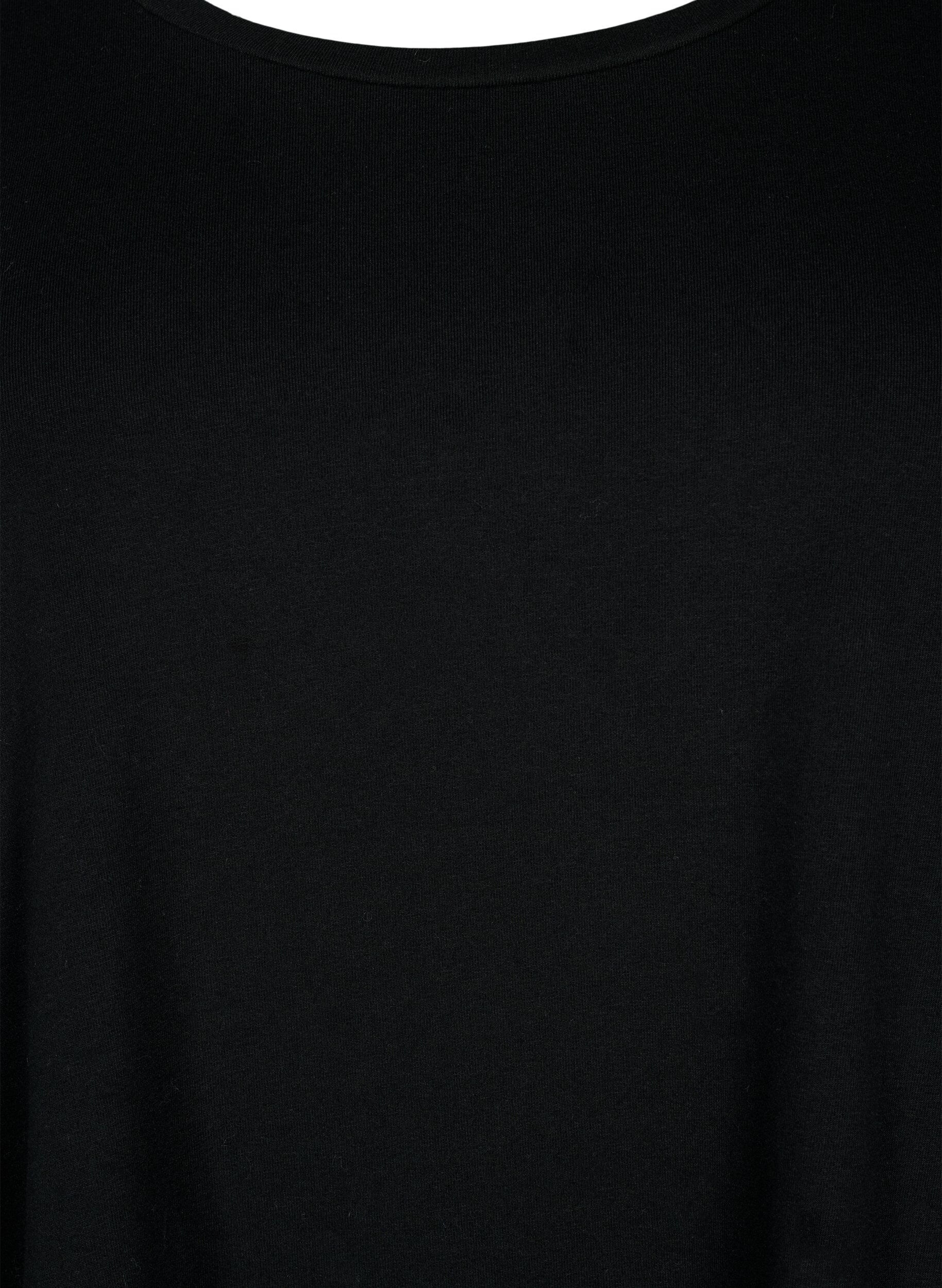 ZizziBasic T-Shirt aus Baumwolle mit 3/4-&Auml;rmeln, Schwarz, Packshot image number 2