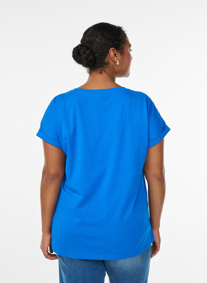 Kurzärmeliges T-Shirt aus einer Baumwollmischung, Blau, Model image number 2