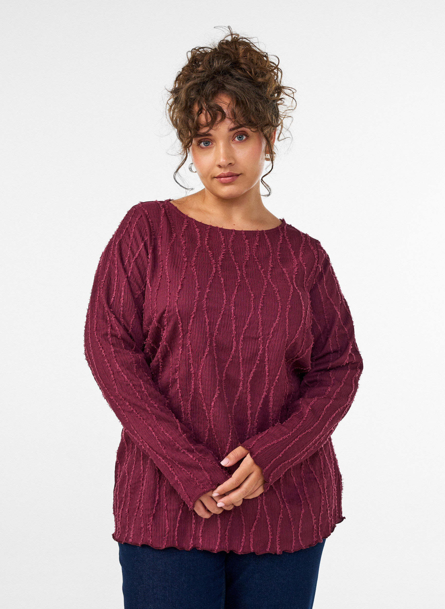 ZizziBluse aus Jersey mit welliger Struktur, Rot, Model image number 0