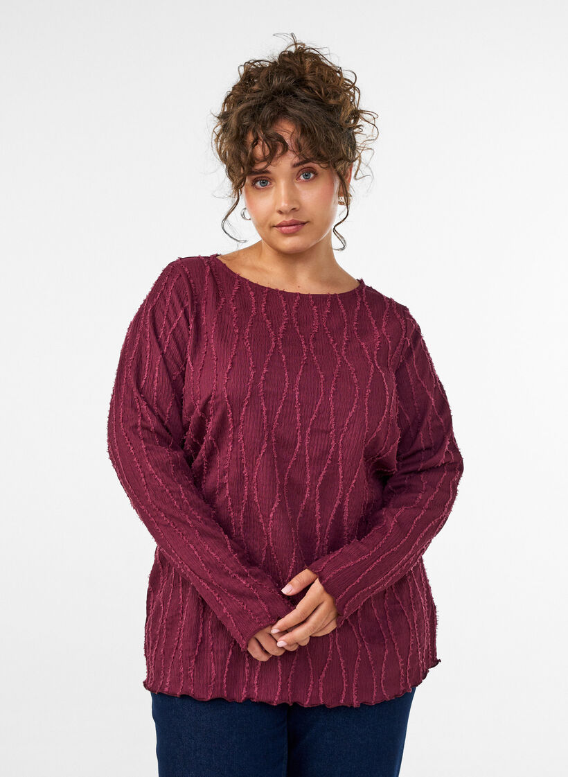 Bluse aus Jersey mit welliger Struktur, Rot, Model image number 0