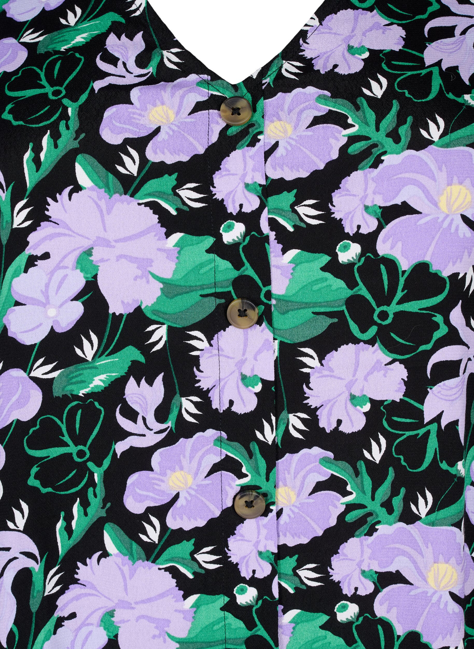 Zizzi Viskosebluse mit Kn&ouml;pfen, Black Small Flower, Packshot image number 2
