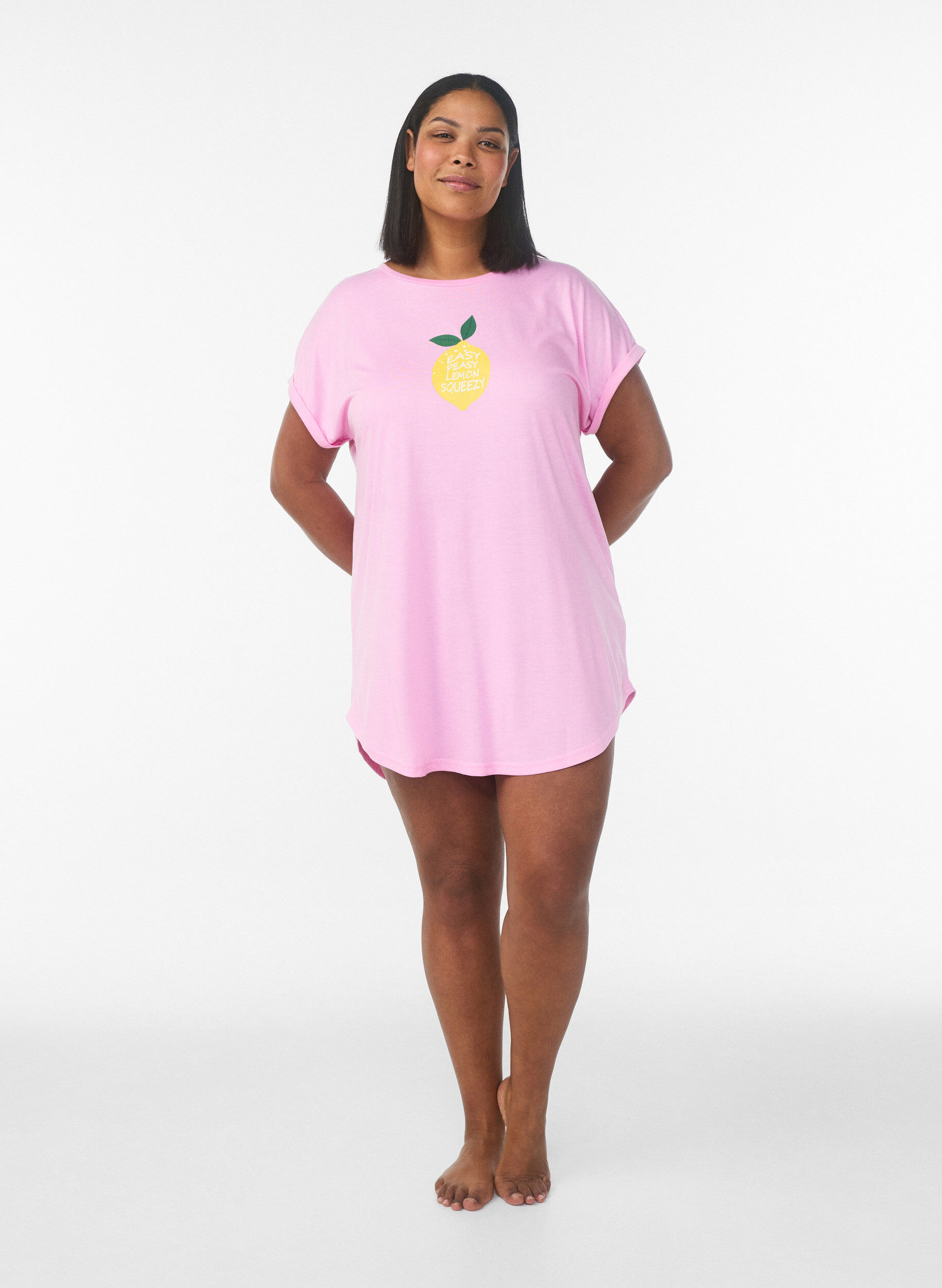 ZizziKurz&auml;rmliges Nachthemd mit Textdruck, Pink, Model image number 1
