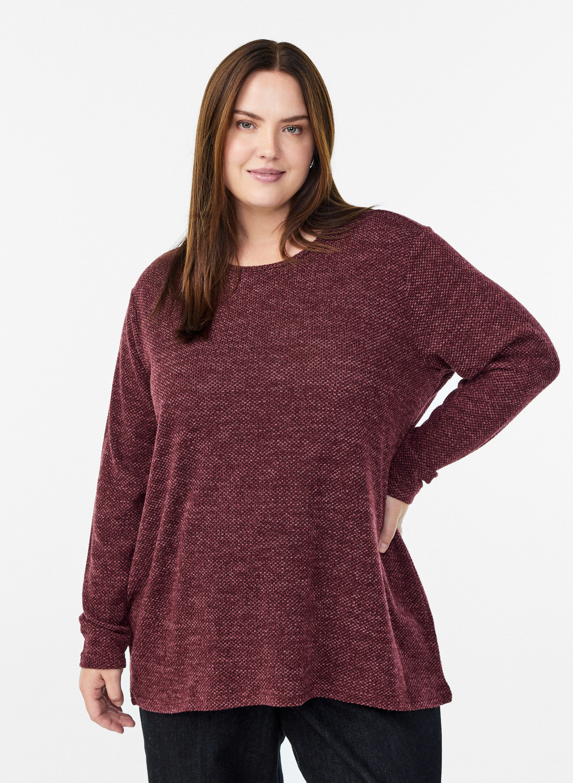 ZizziLang&auml;rmelige Bluse mit Struktur, Dunkles Bordeaux, Model image number 0