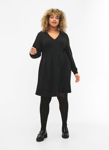 A-Linien Kleid mit V-Ausschnitt, Black, Model image number 2