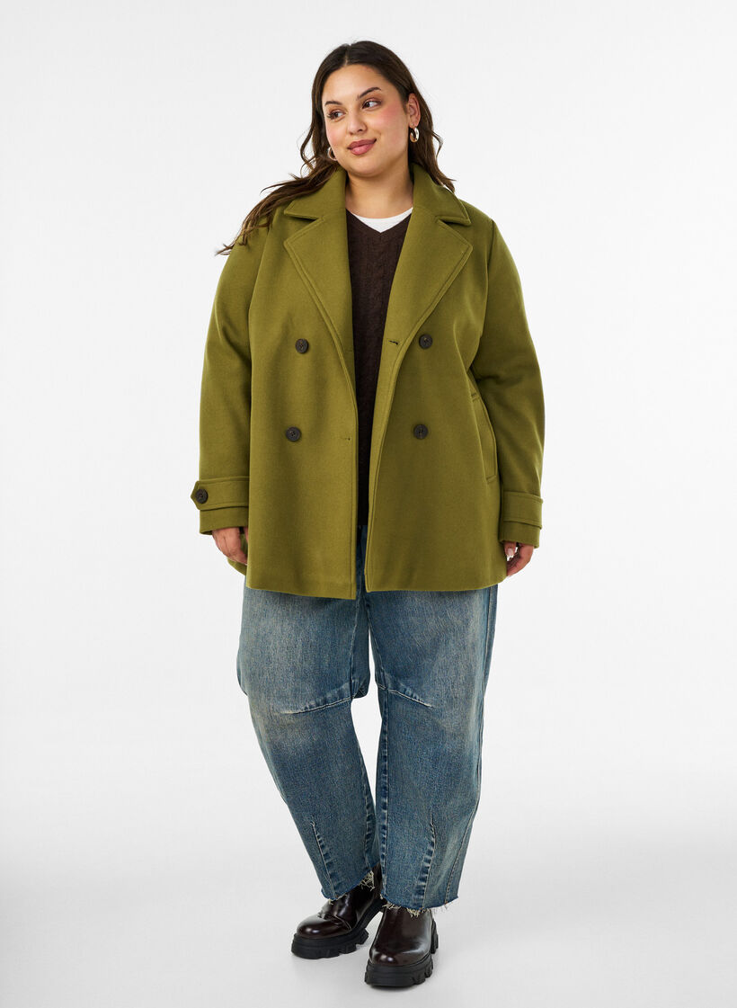 Kurzmantel mit zweireihiger Knopfleiste, Gr&uuml;n, Model image number 1