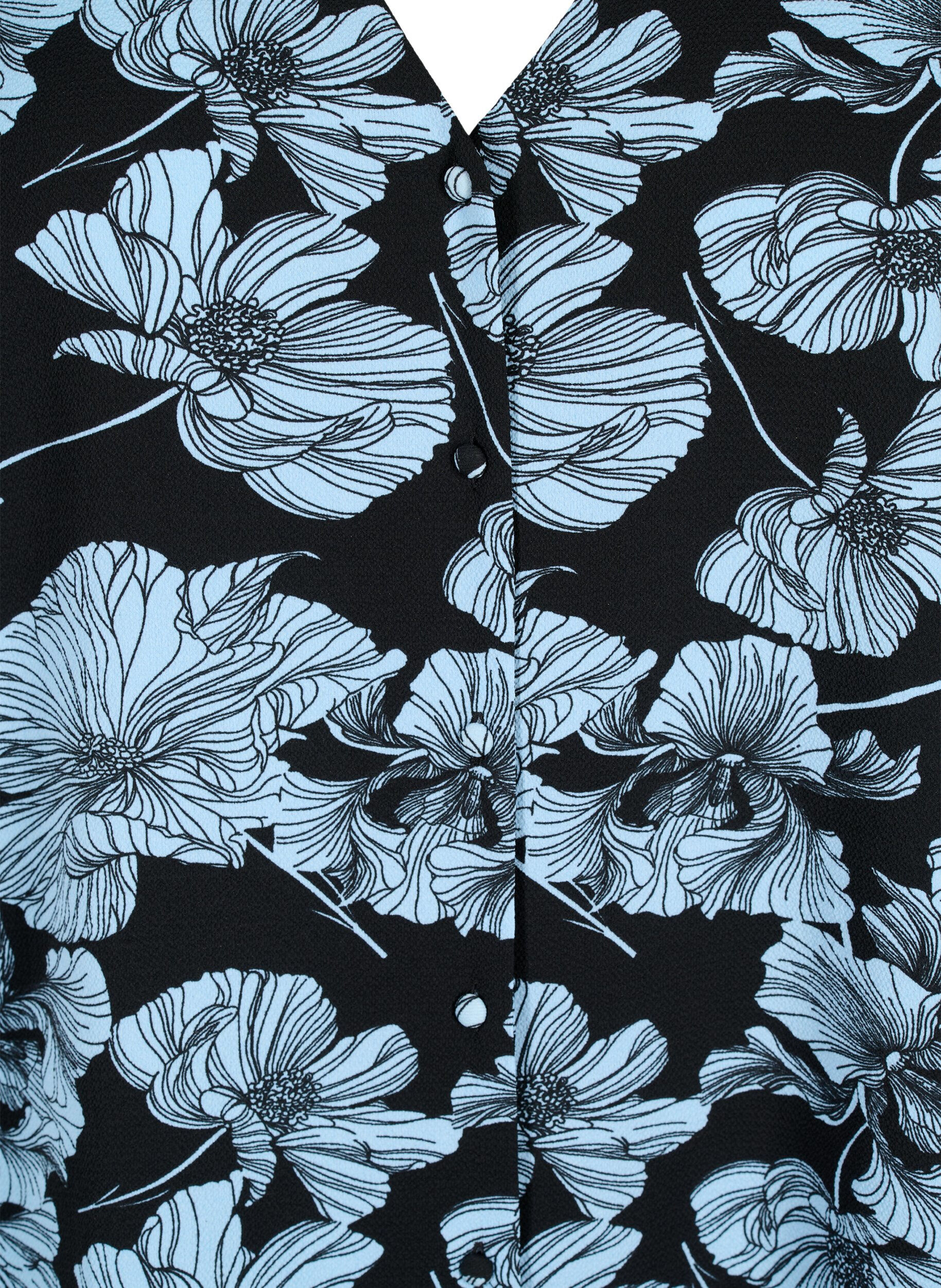 Zizzi Hemdbluse mit V-Ausschnitt und Aufdruck, Black B. Flower AOP, Packshot image number 2