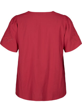  Kurzarm-Bluse aus Viskose mit Stickerei, Tango Red, Packshot image number 1