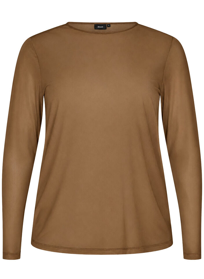 Meshbluse mit langen &Auml;rmeln, Braun, Packshot image number 0
