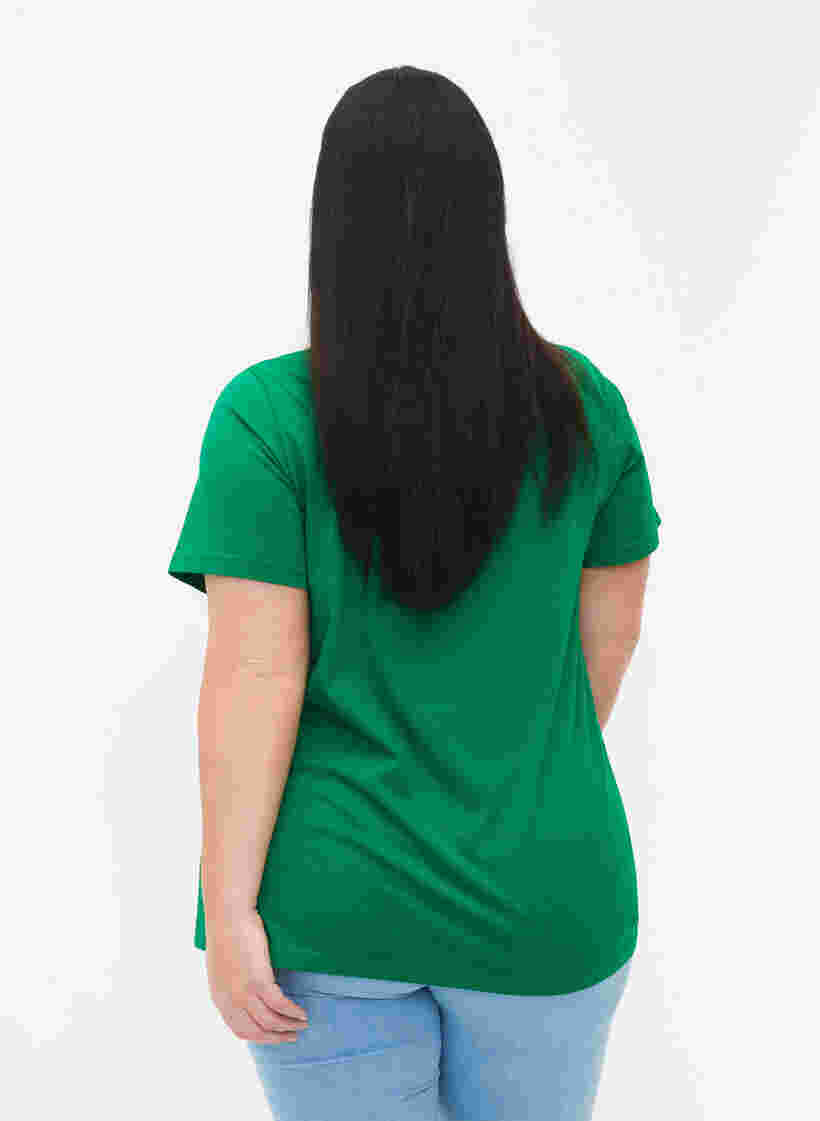 T-Shirt aus Baumwolle mit Druck und V-Ausschnitt , Jolly Green ORI, Model image number 1