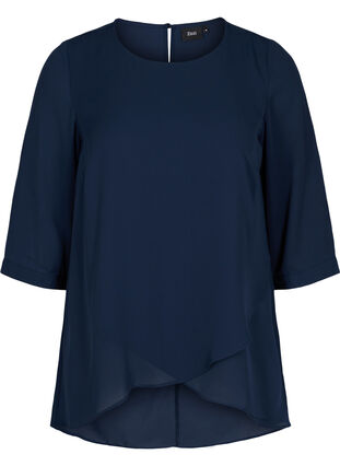Bluse mit 3/4-Ärmeln und asymmetrischem Saum, Navy Blazer, Packshot image number 0