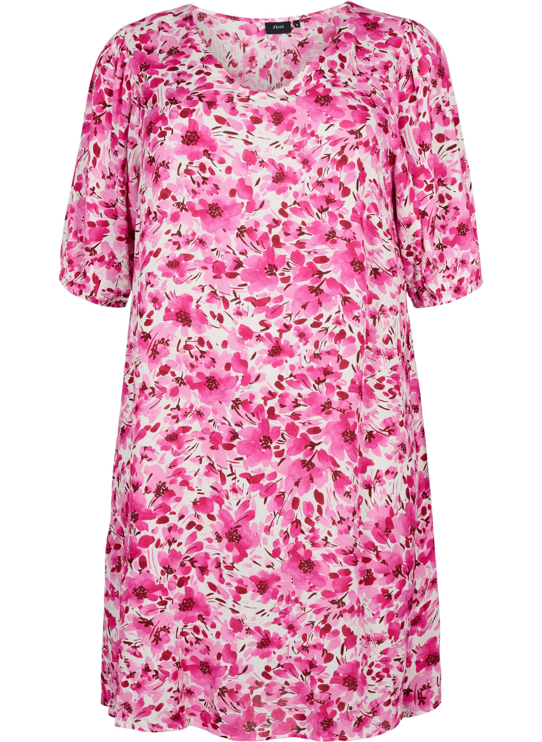 ZizziGebl&uuml;mtes Kleid aus Viskose mit A-Linie, Pink Flower Rain, Packshot image number 0