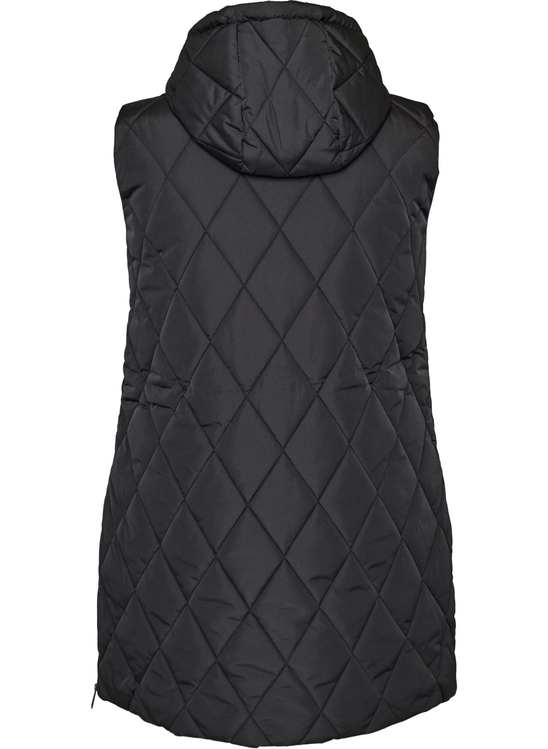 ZizziMittellange Steppweste mit Kapuze, Schwarz, Packshot image number 1