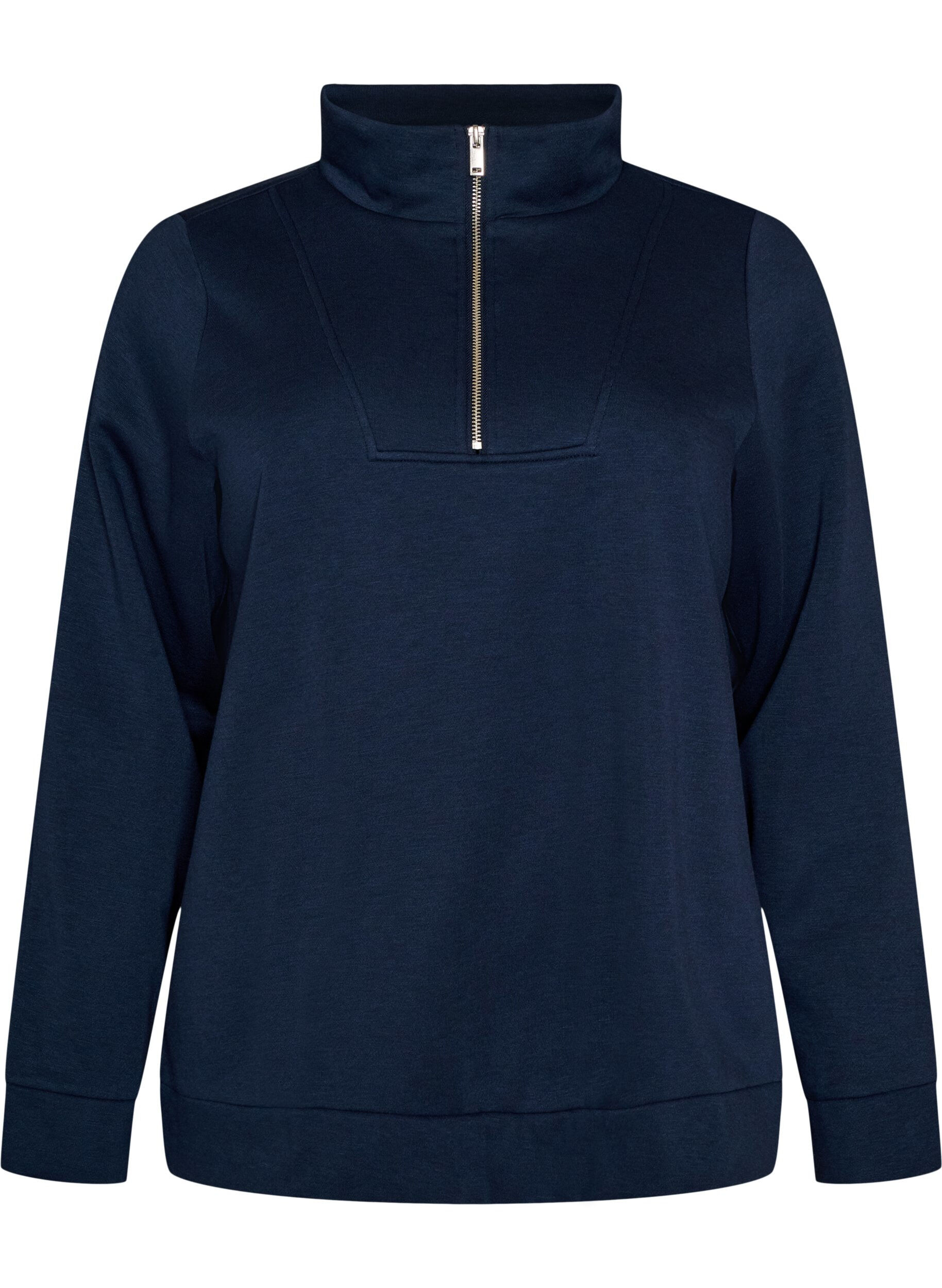 ZizziSweatshirt mit hohem Kragen und Rei&szlig;verschluss, Blau, Packshot image number 0