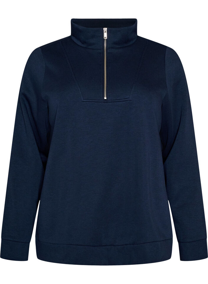 Sweatshirt mit hohem Kragen und Rei&szlig;verschluss, Blau, Packshot image number 0