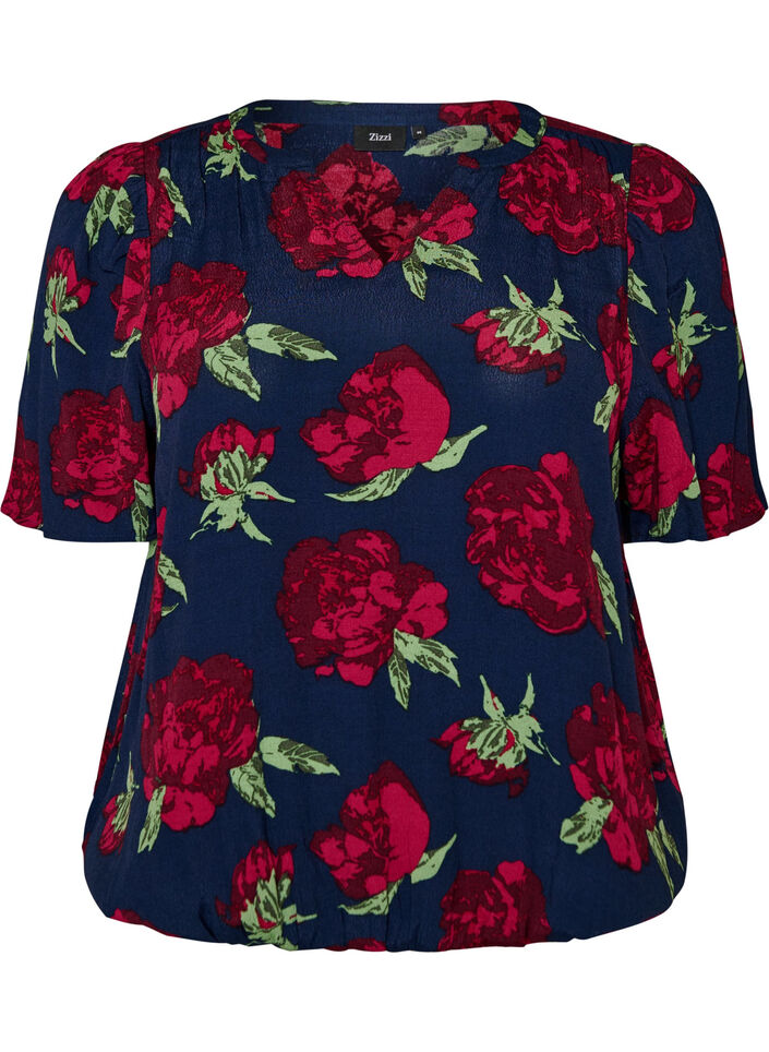 Bluse aus Viskose mit Blumenprint und Ballonform, Blau, Packshot image number 0