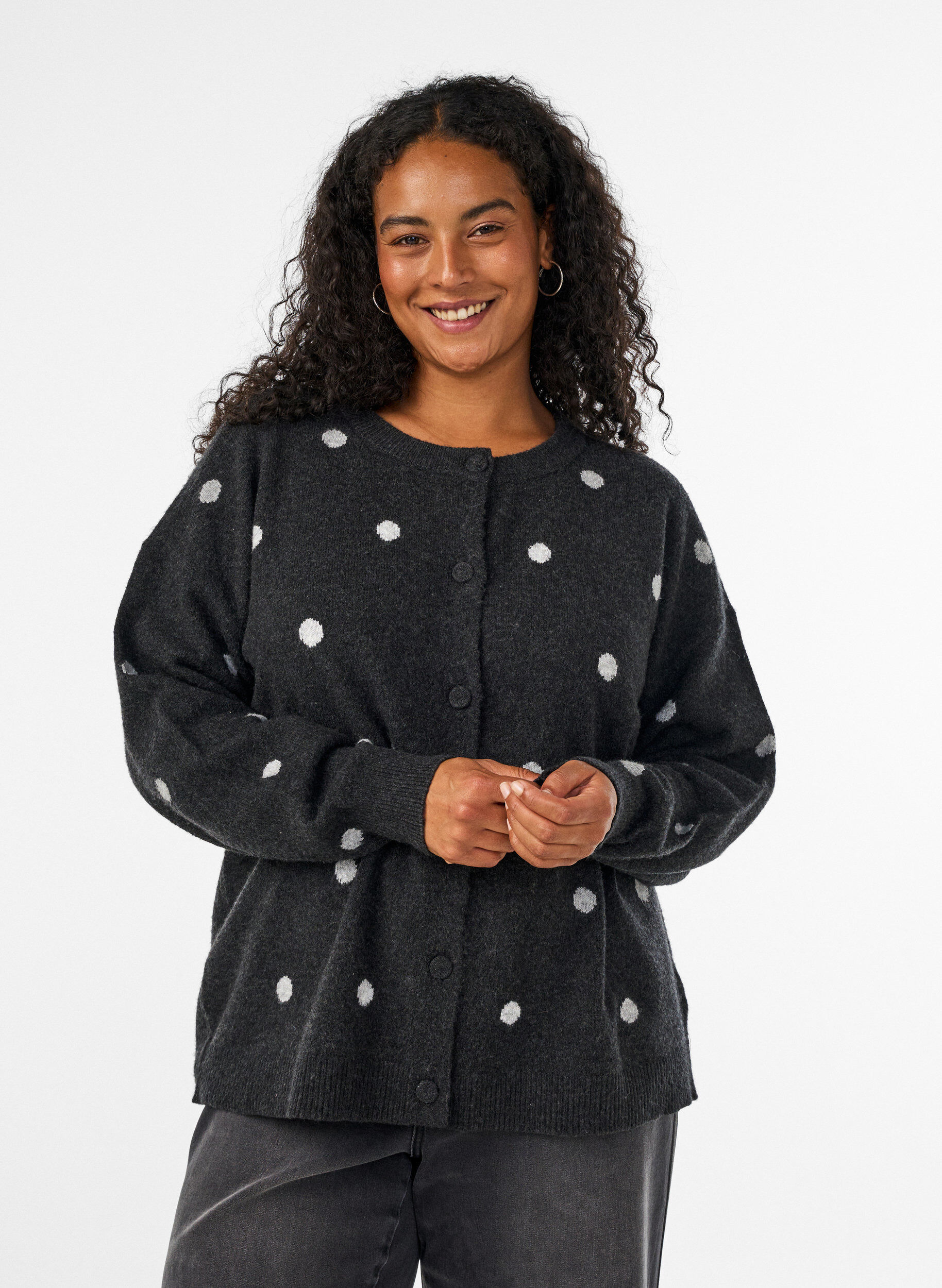 ZizziStrickjacke mit Punktmuster, Grau, Model image number 0