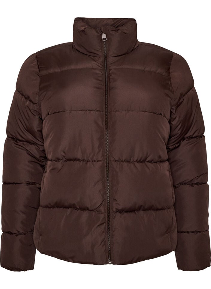 Kurze Pufferjacke mit hohem Kragen, Braun, Packshot image number 0
