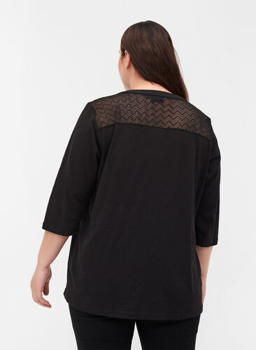 Bluse aus Bio-Baumwolle mit Spitze, Black, Model image number 1