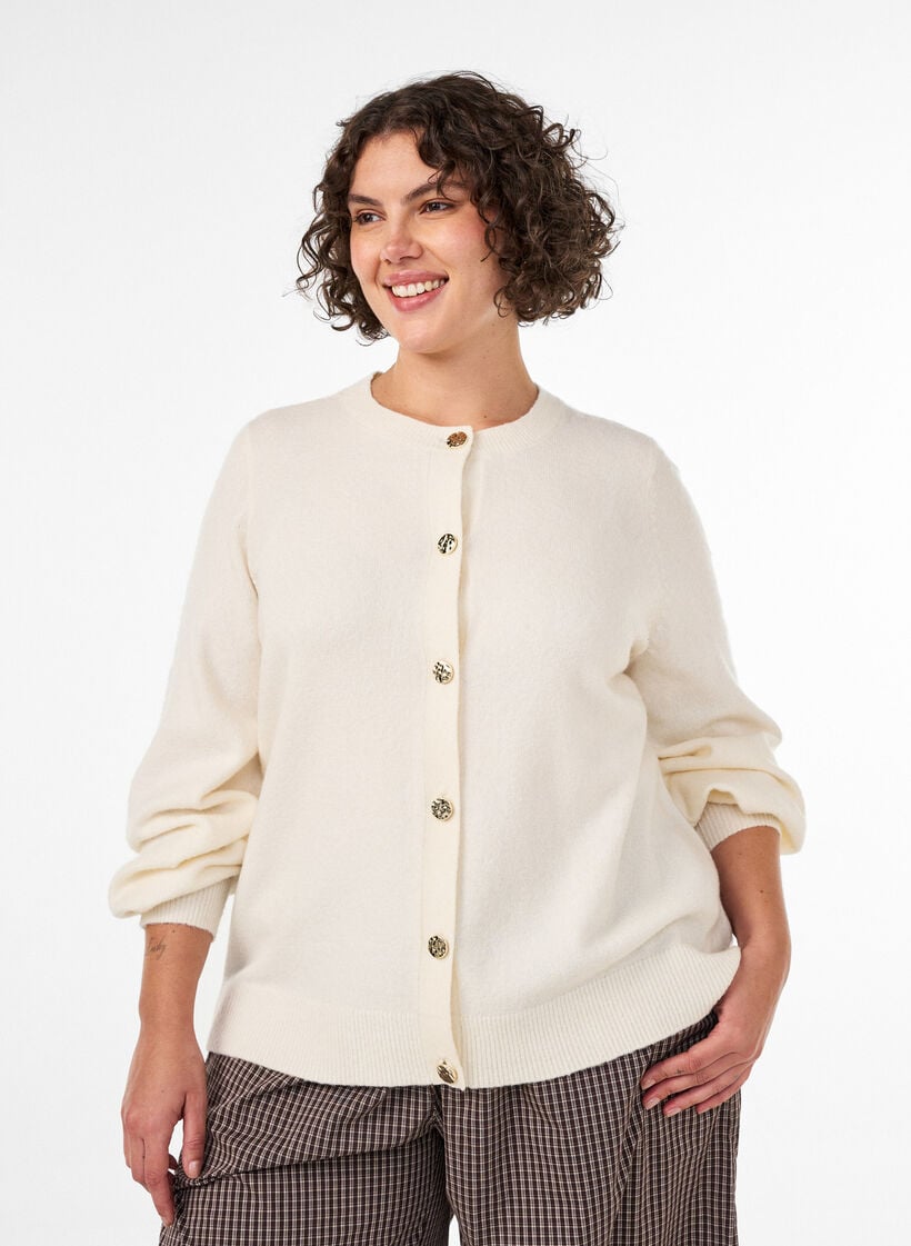 Strickjacke aus weichem Strick mit goldfarbenen Kn&ouml;pfen, Vanille, Model image number 0