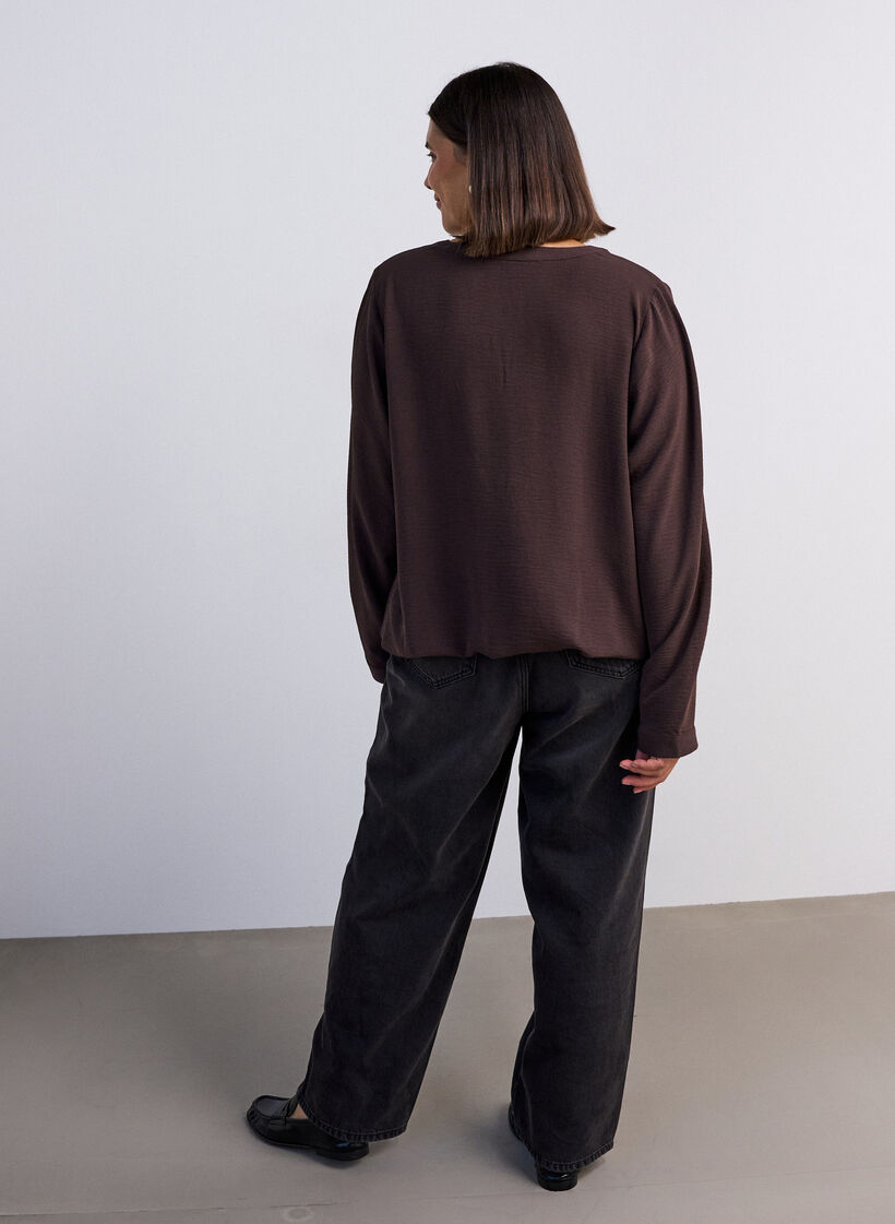 Bluse in Ballon-Silhouette mit V-Ausschnitt, Braun, Model image number 2
