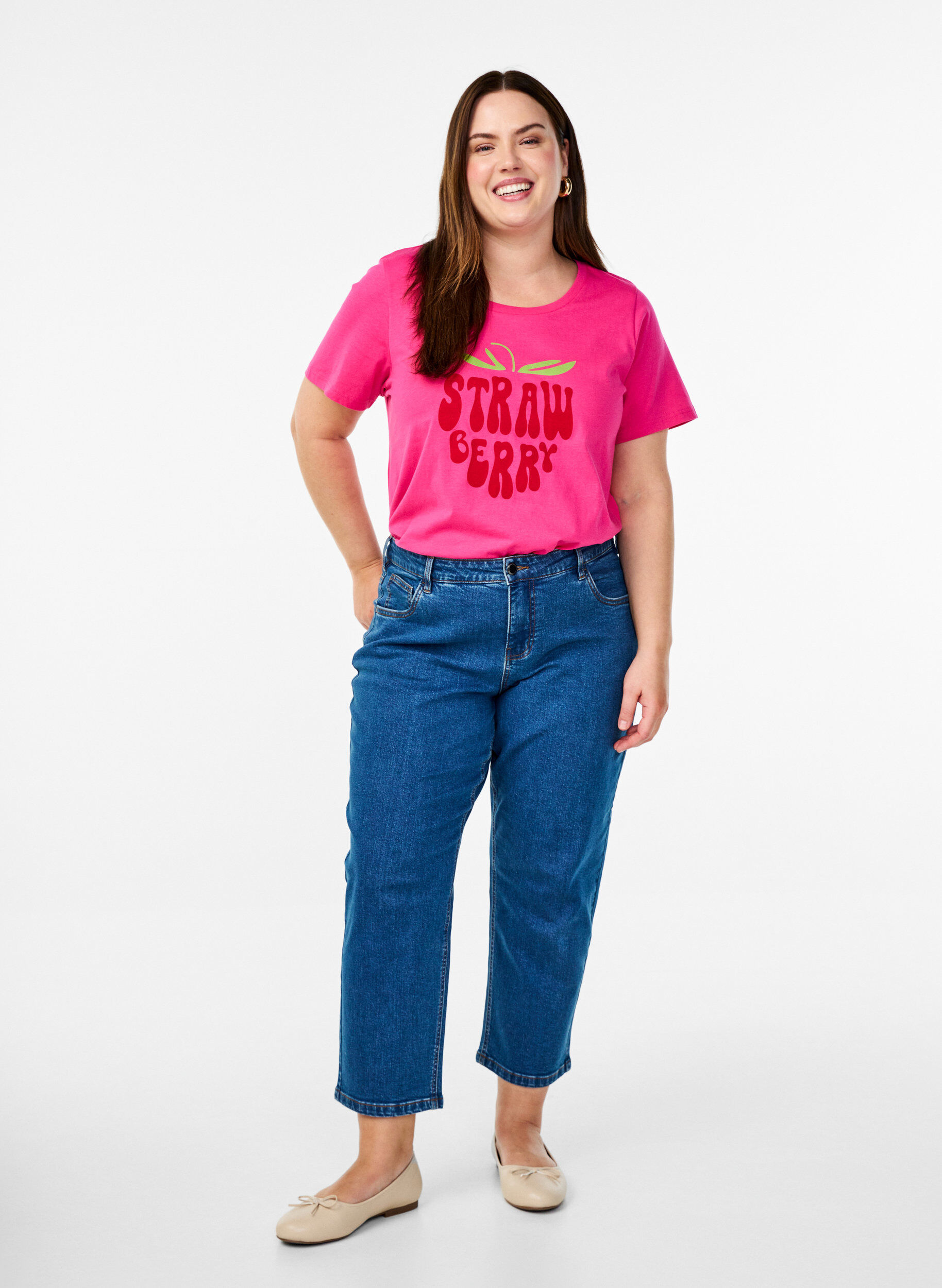 ZizziBaumwoll-T-Shirt mit Motiv, Raspb. w. Strawberry, Model image number 2