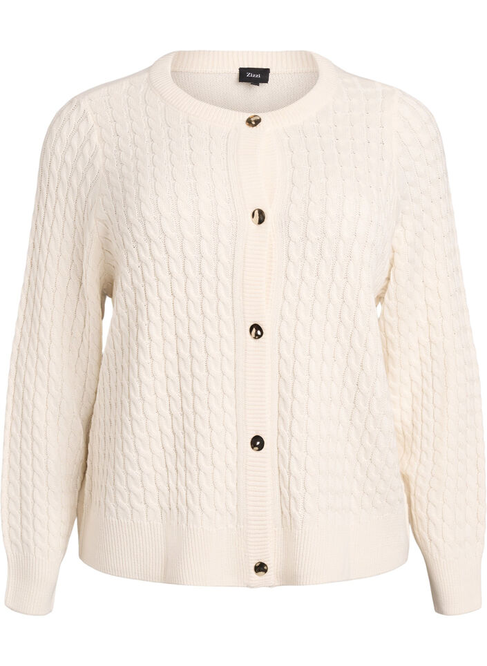 Zopfmuster-Strickjacke mit goldenen Kn&ouml;pfen, Vanille, Packshot image number 0