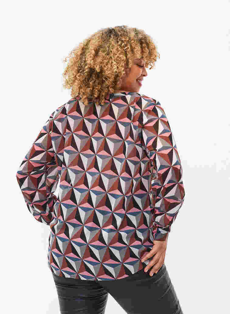 Hemdbluse mit V-Ausschnitt und Print, Graphic Pink, Model image number 1