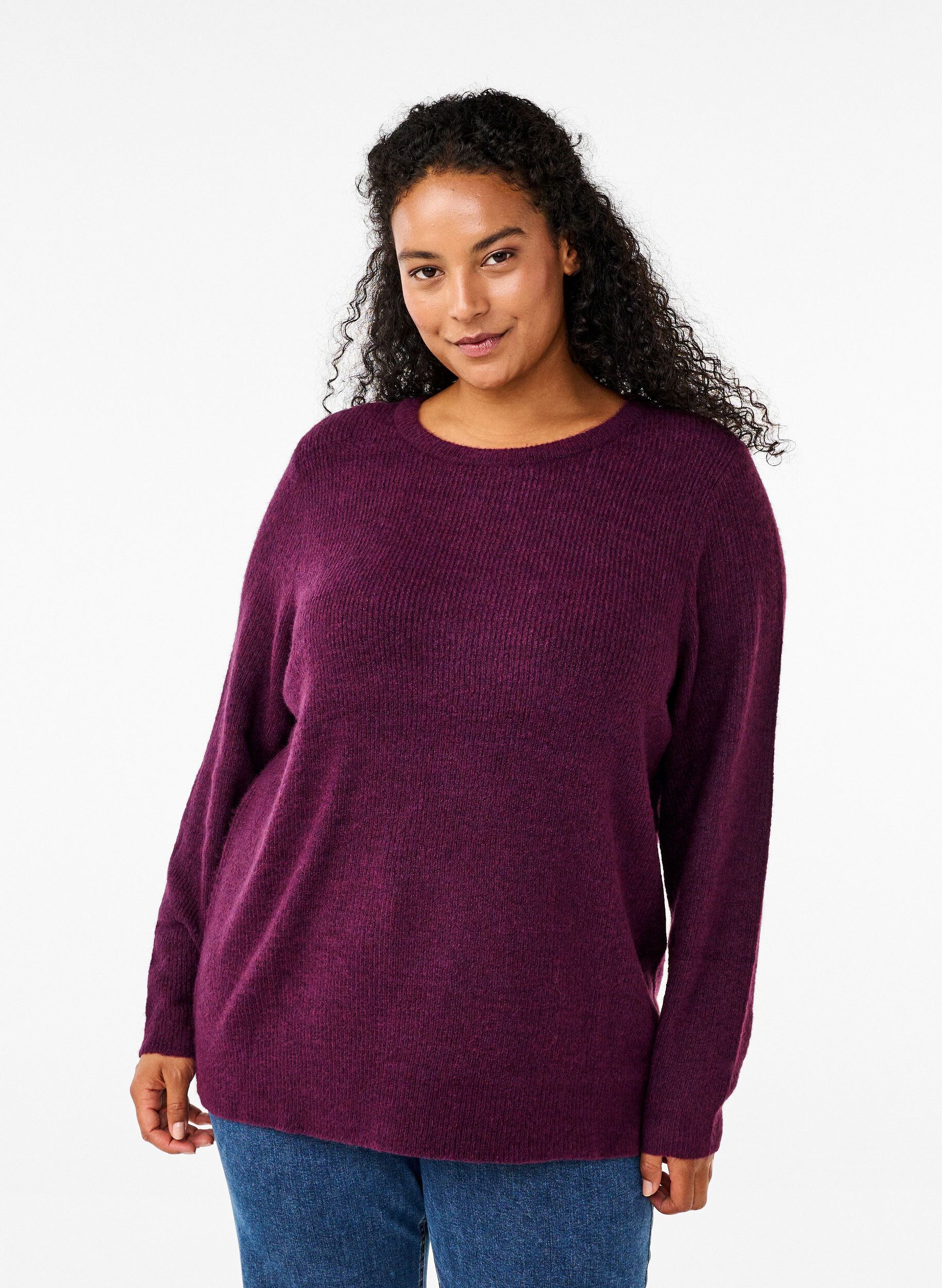 ZizziMelange-Pullover mit Rundhalsausschnitt, Potent Purple Mel., Model image number 0