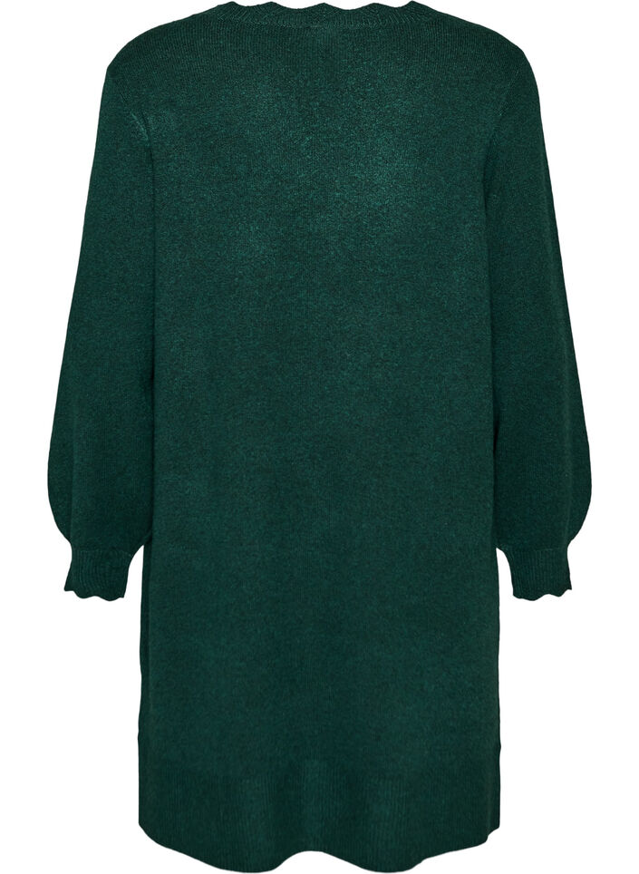 Gestricktes Minikleid mit gewelltem Saum und Schlitzen, Gr&uuml;n, Packshot image number 1