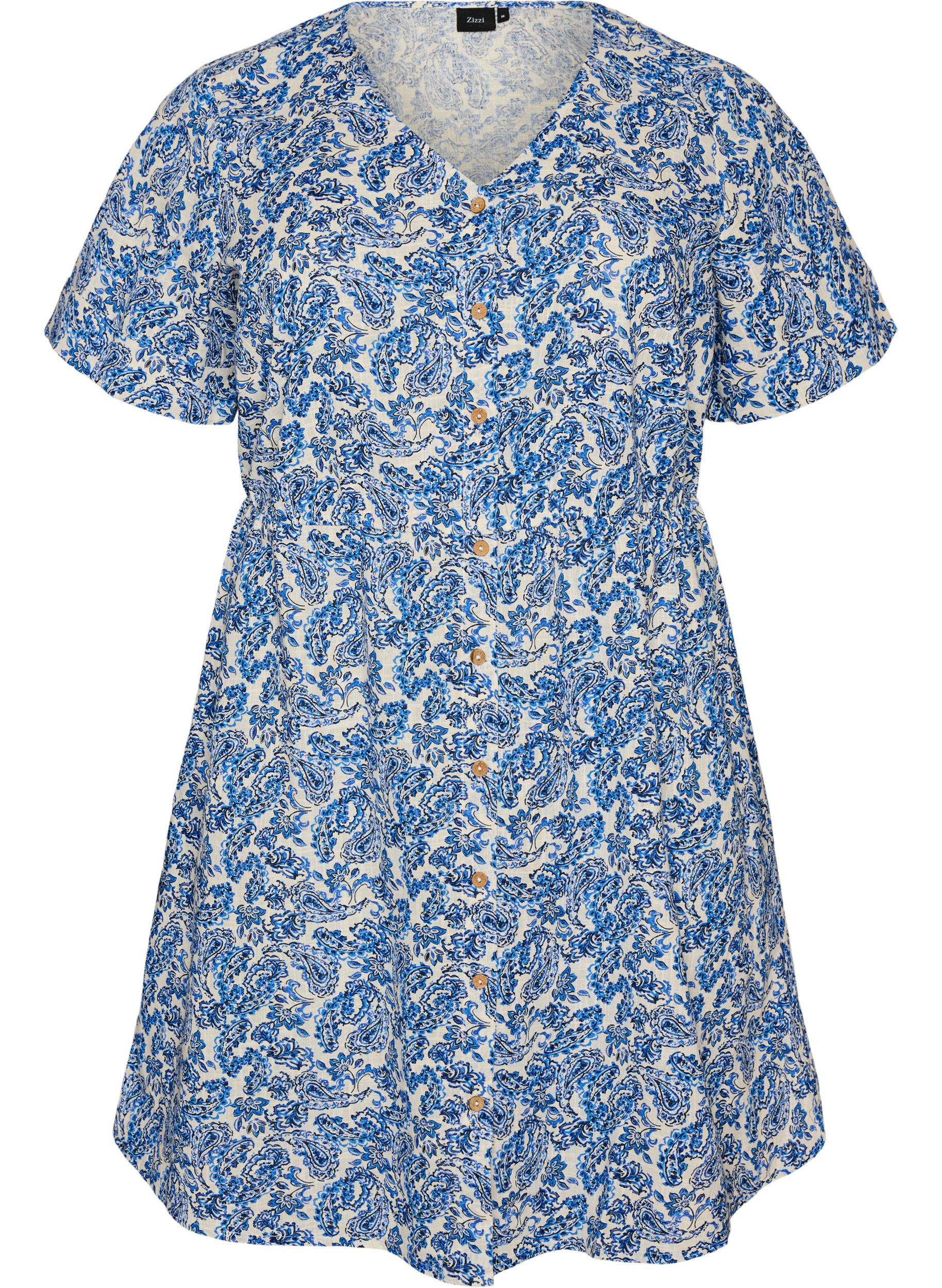 ZizziKurzes Kleid aus Baumwolle mit Blumenprint, Blau, Packshot image number 0