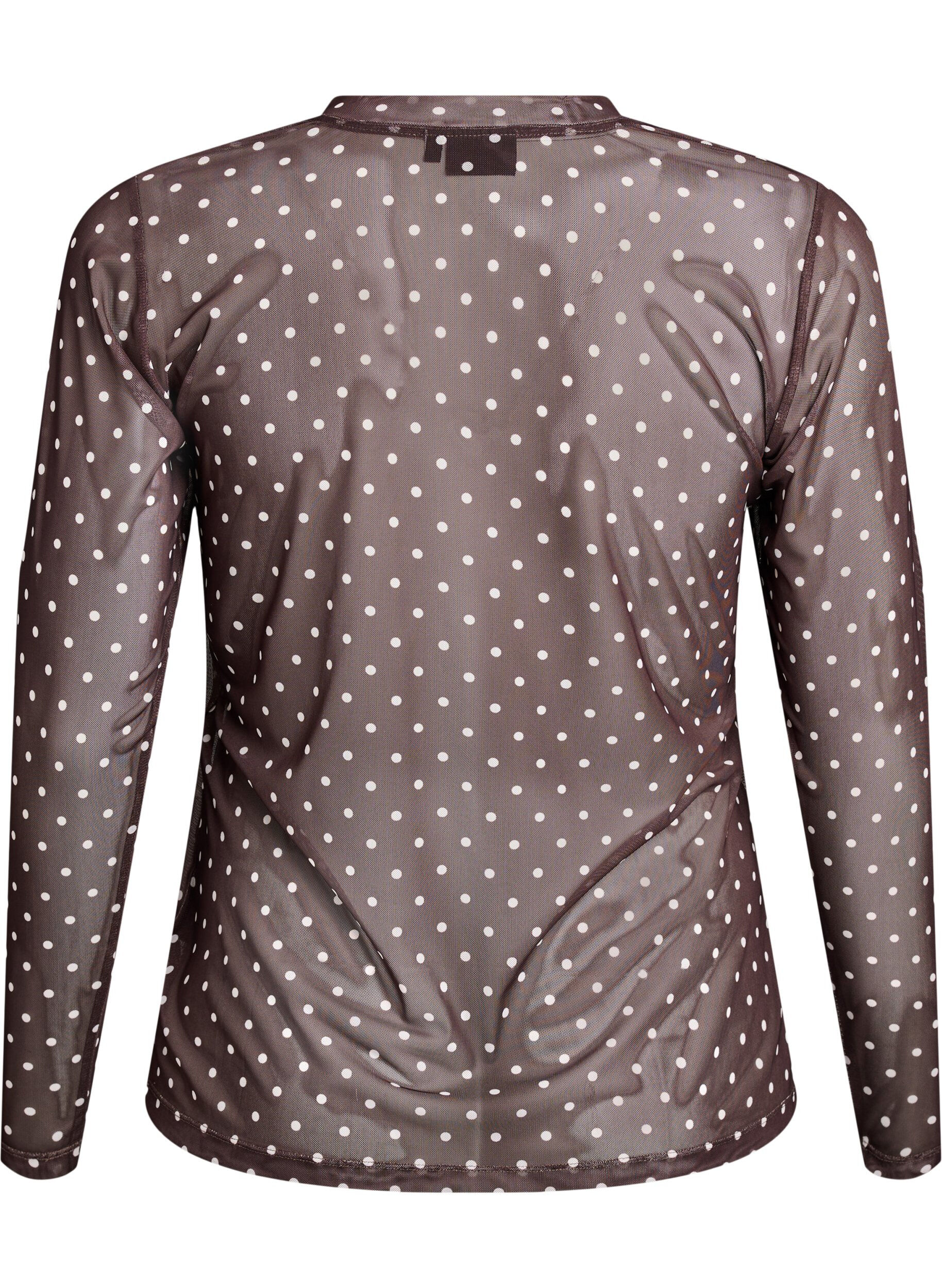 ZizziBluse aus Mesh mit Punkten, Braun, Packshot image number 1