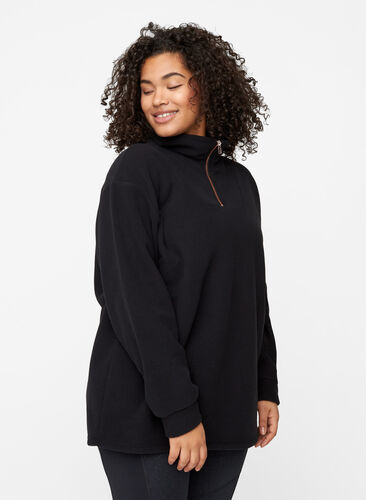 Hochgeschlossenes Fleece-Sweatshirt mit Reißverschluss, Black, Model image number 0