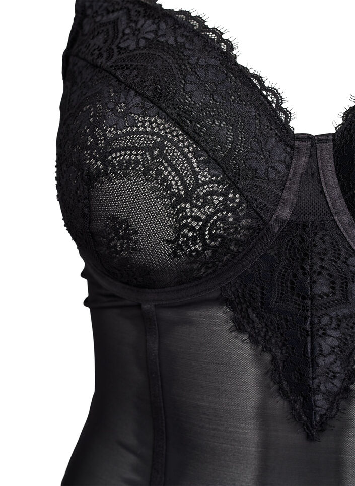 Body aus Mesh mit Spitze und Bügel, Schwarz, Packshot image number 2