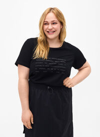 T-Shirt mit Text-Motiv, Black W. Black, Model