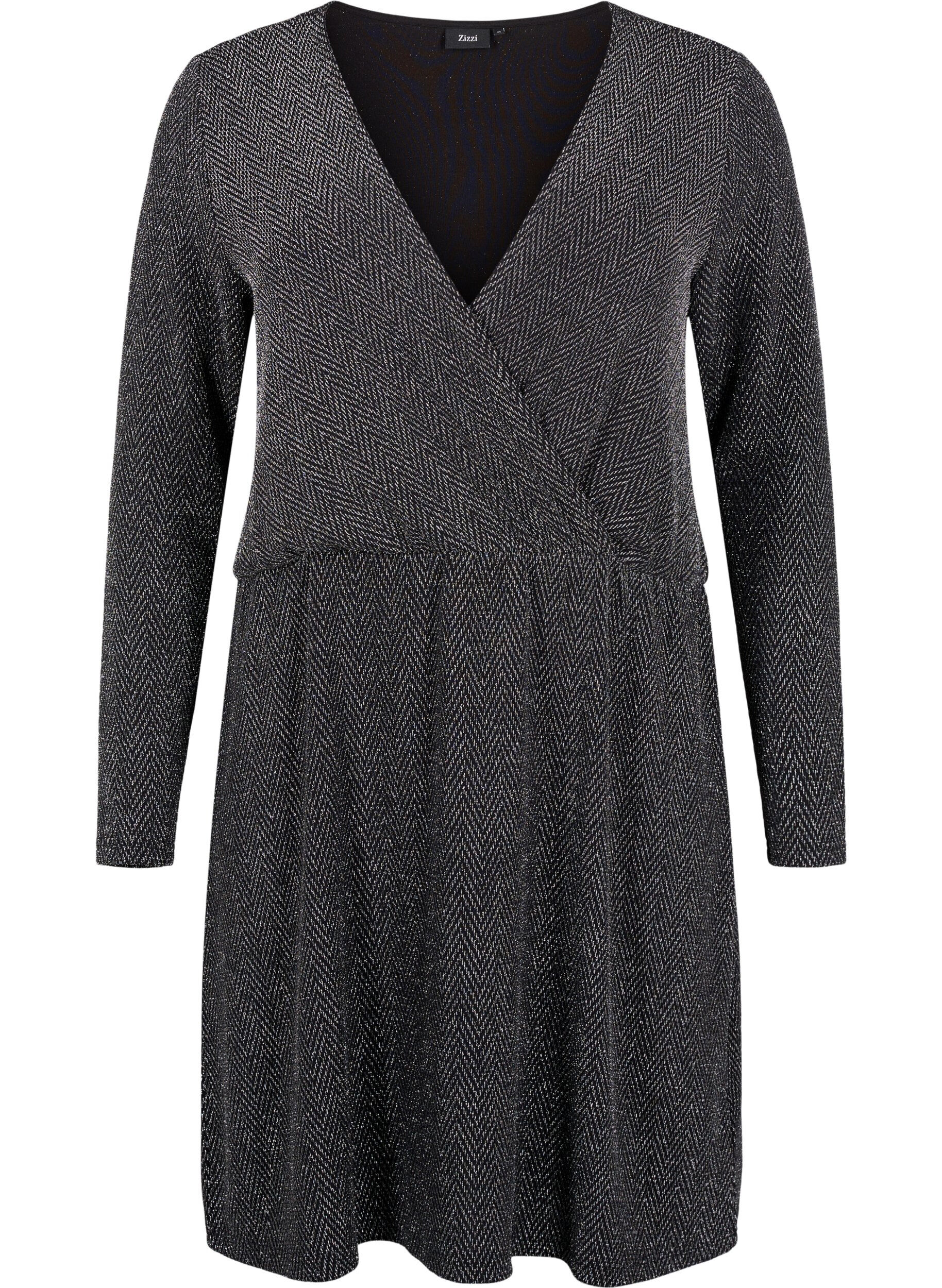 ZizziGlitzerkleid mit Zickzackmuster, Silver ZigZagShimmer, Packshot image number 0