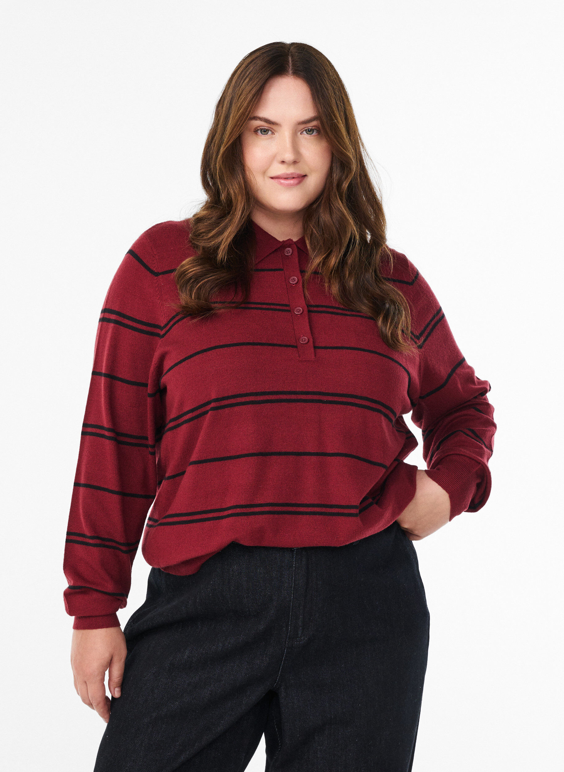 Strickbluse mit Kragen, Rot, Model