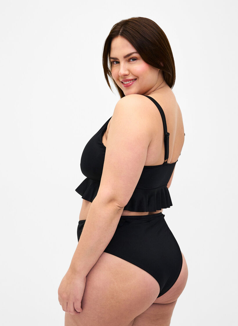 Bikini-Höschen mit Volants, Schwarz, Model image number 1