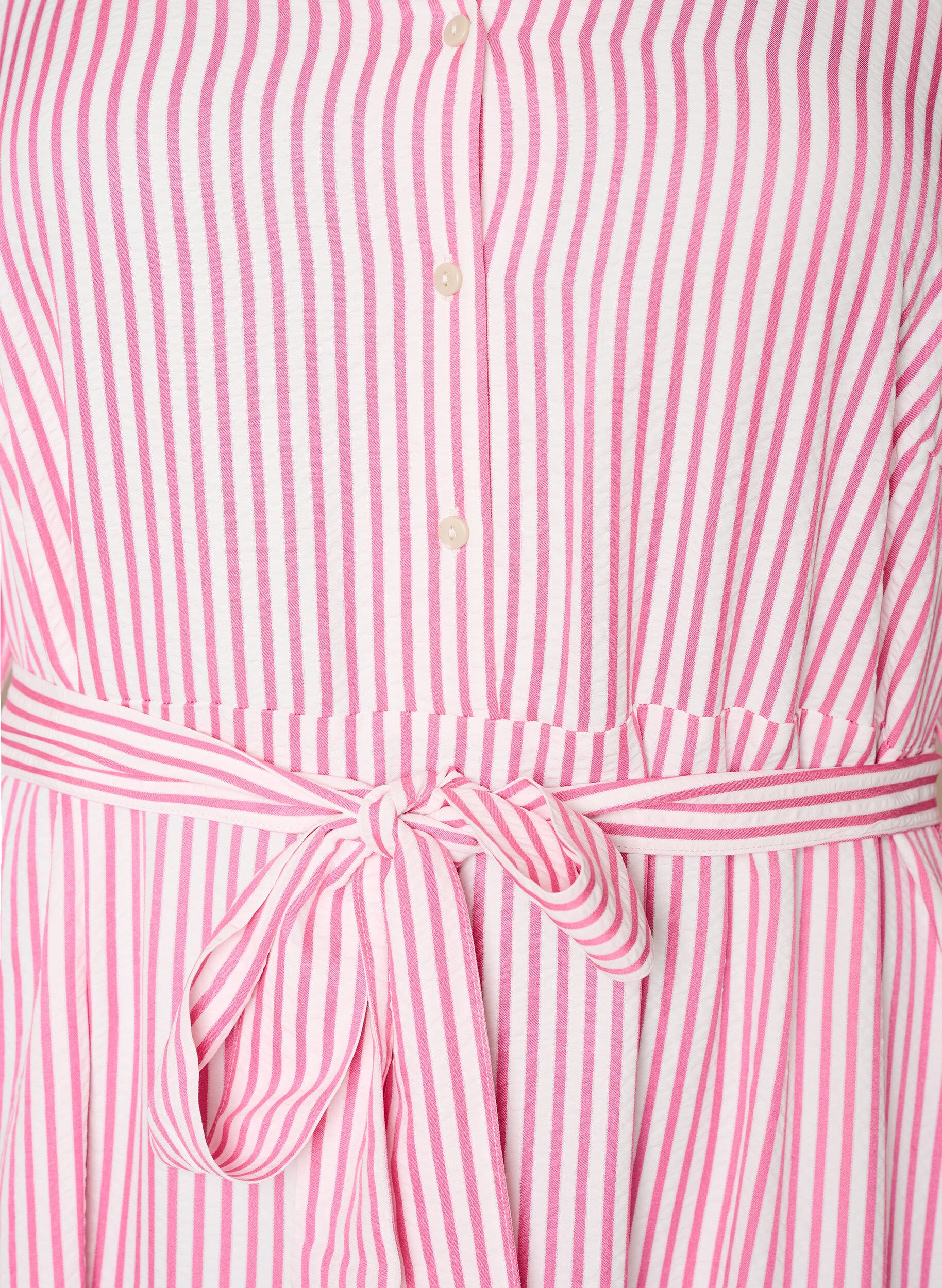 ZizziKn&ouml;chellanges Hemdblusenkleid mit Bindeg&uuml;rtel und Streifen, Pink, Packshot image number 2