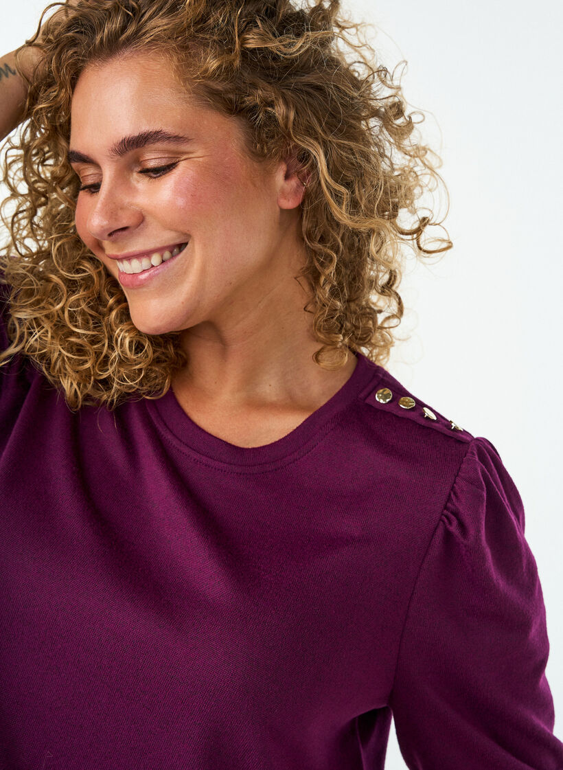Bluse mit Knopfdetail und kurzen Puff&auml;rmeln, Dunkles Bordeaux, Model image number 3