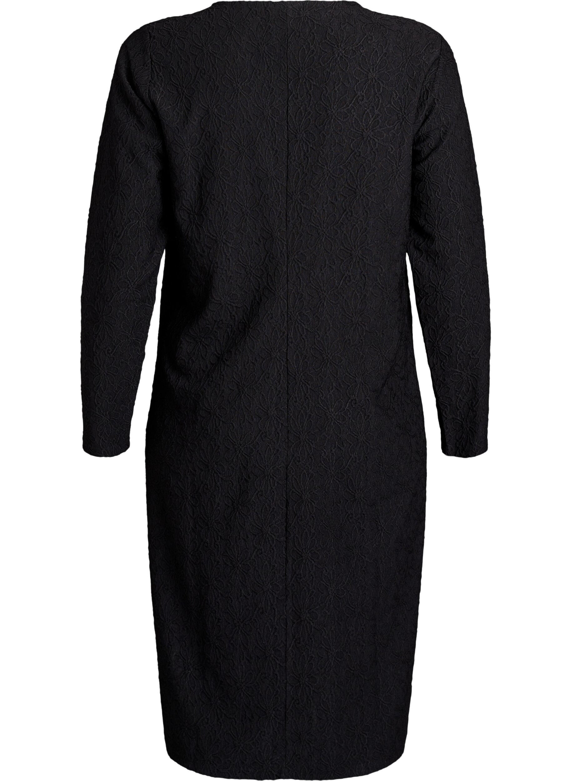 ZizziGebl&uuml;mtes, strukturiertes Kleid mit langen &Auml;rmeln, Schwarz, Packshot image number 1