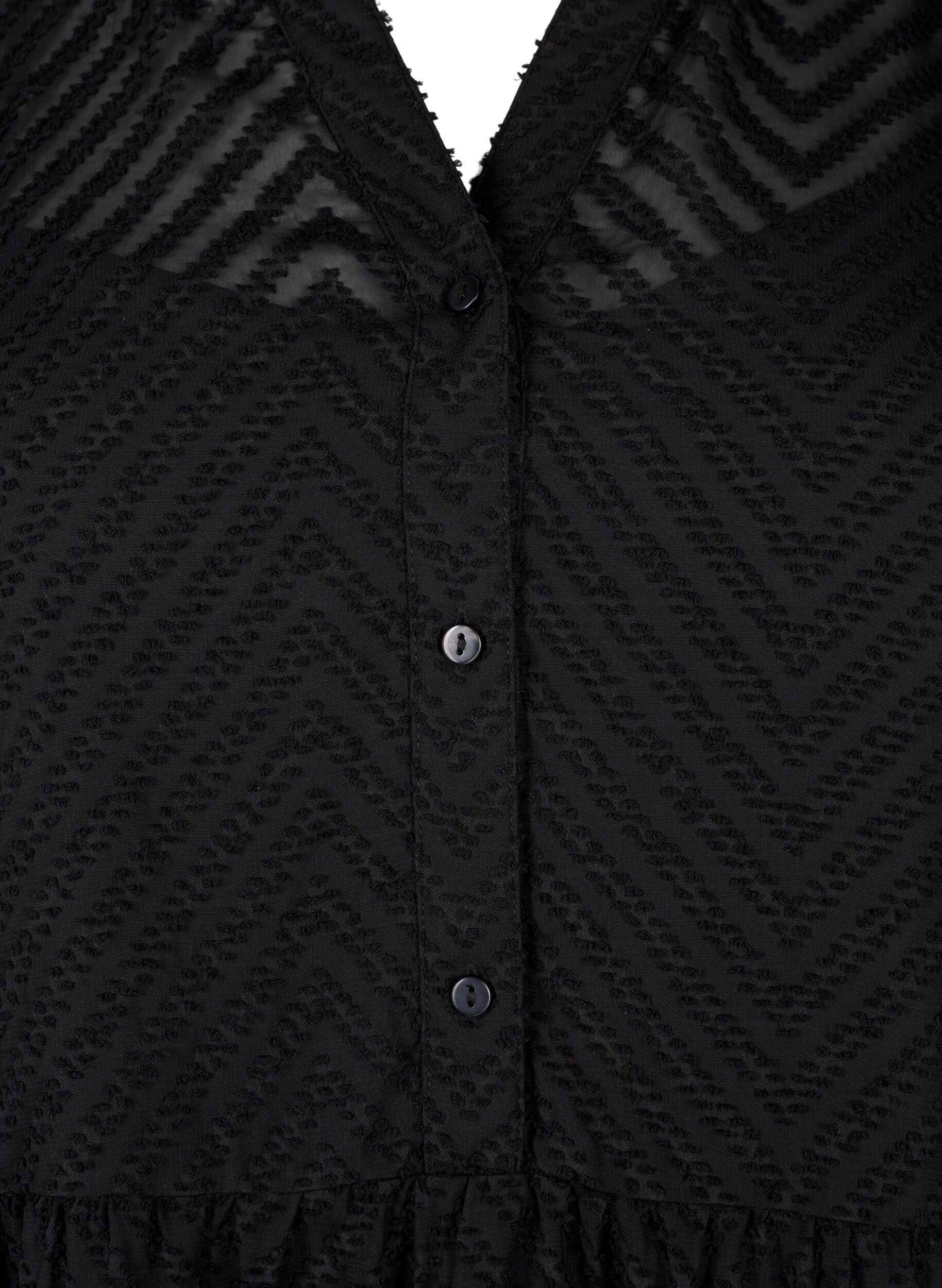 ZizziStrukturiertes kurzes Kleid mit R&uuml;schenkragen, Black, Packshot image number 2