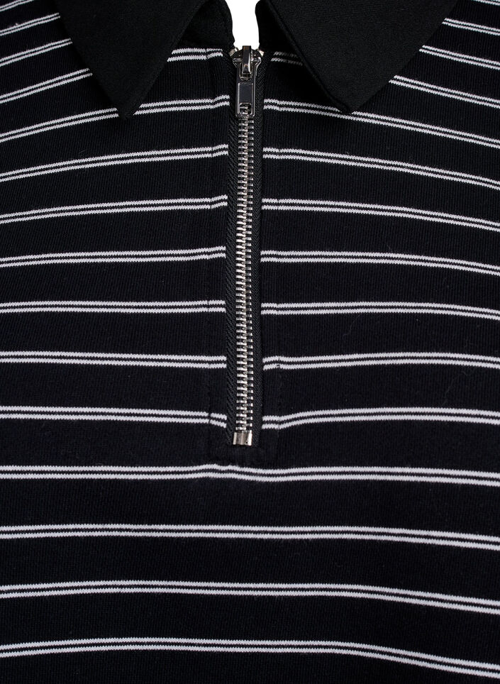 Poloshirt mit Streifen und Reißverschluss, Schwarz, Packshot image number 2