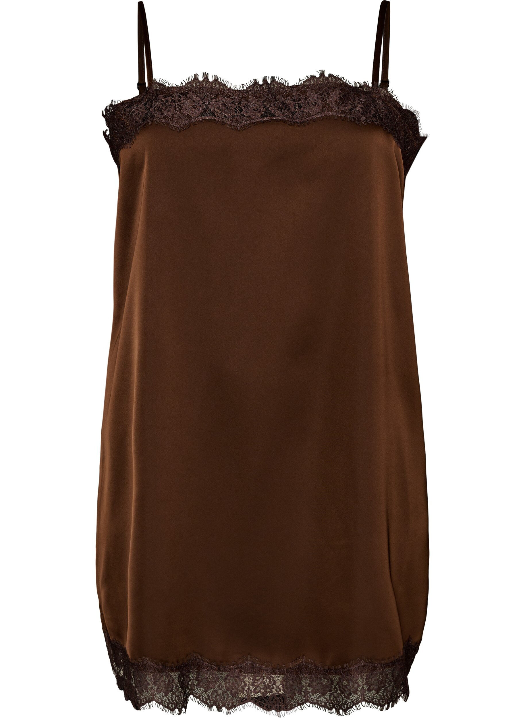 ZizziLanges Top aus Satin mit Spitzen, Braun, Packshot image number 0