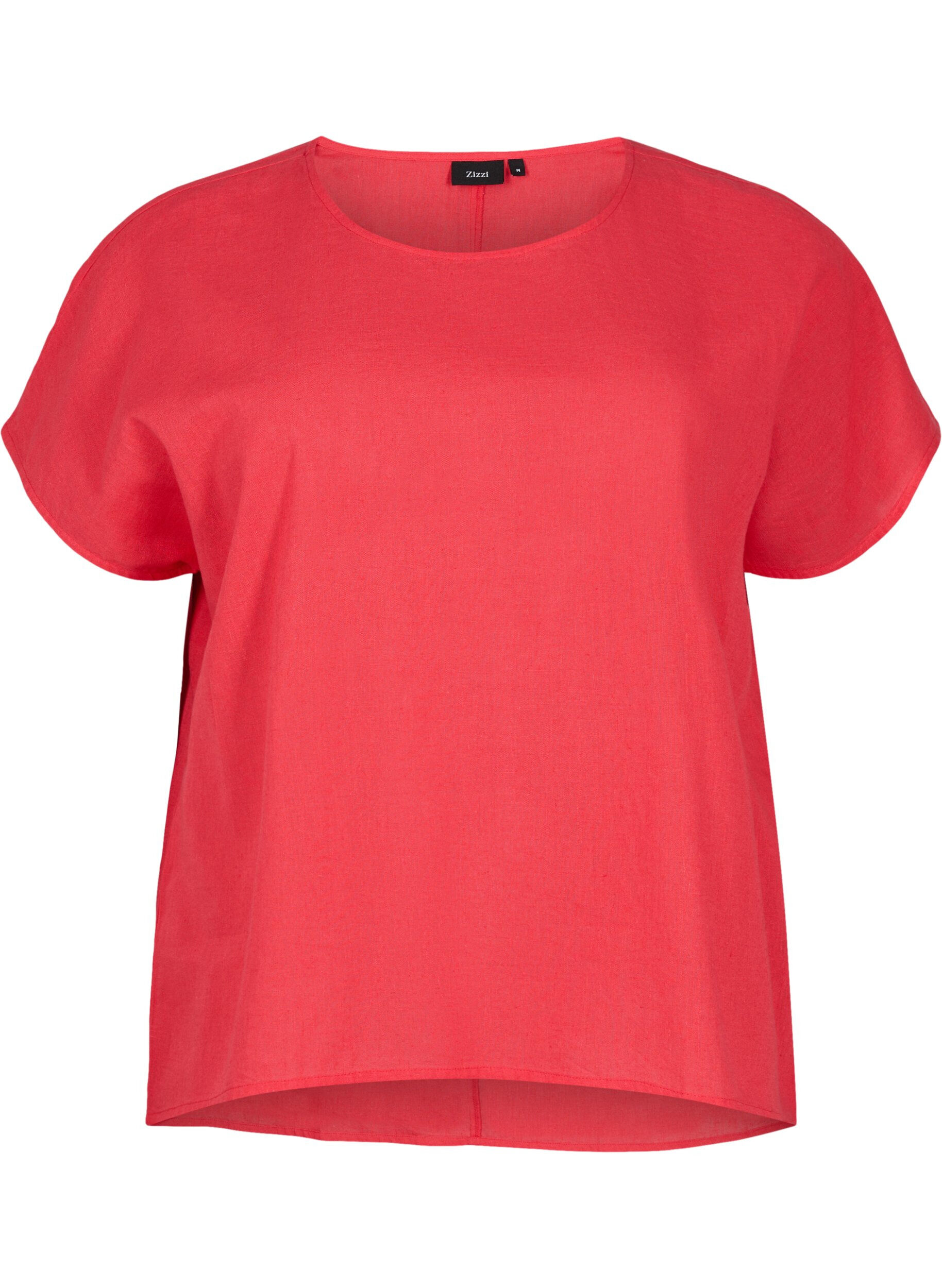 ZizziKurz&auml;rmelige Bluse aus Baumwollmischung mit Leinen, Hibiscus, Packshot image number 0