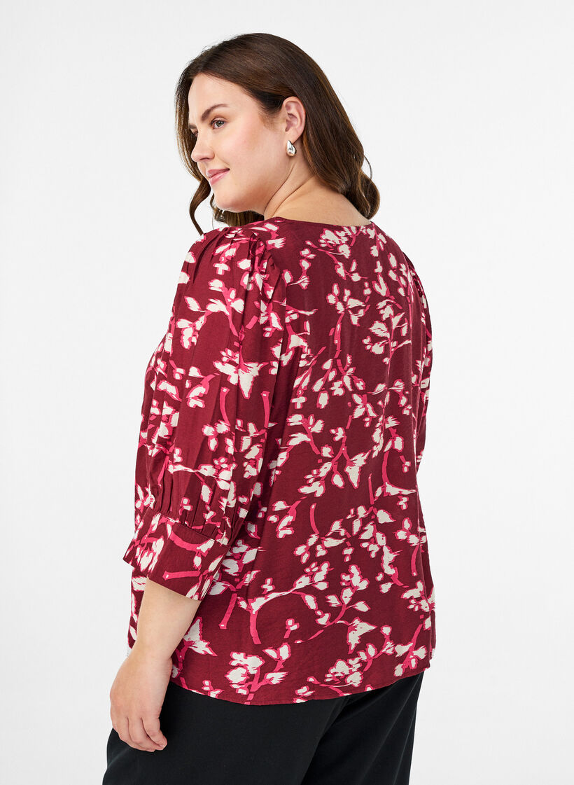 Bluse mit V-Ausschnitt und 3/4-Ärmeln, Rot, Model image number 2