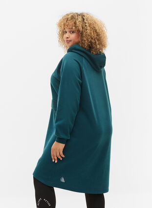 Langärmeliges Pulloverkleid mit Kapuze, Deep Teal, Model image number 1