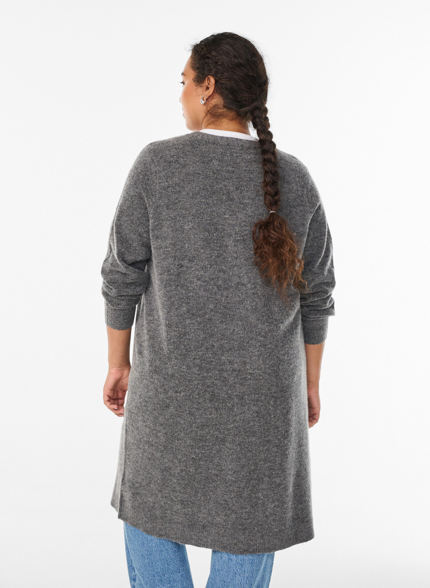 ZizziLange Strickjacke mit Wolle, Grau, Model image number 2