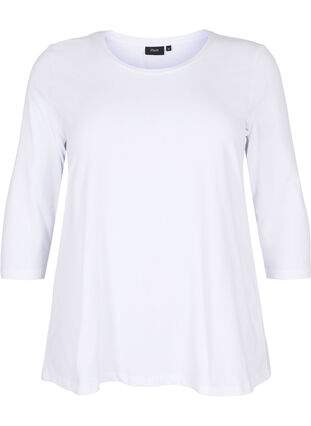 Basic T-Shirt aus Baumwolle mit 3/4-Ärmeln, Bright White, Packshot image number 0